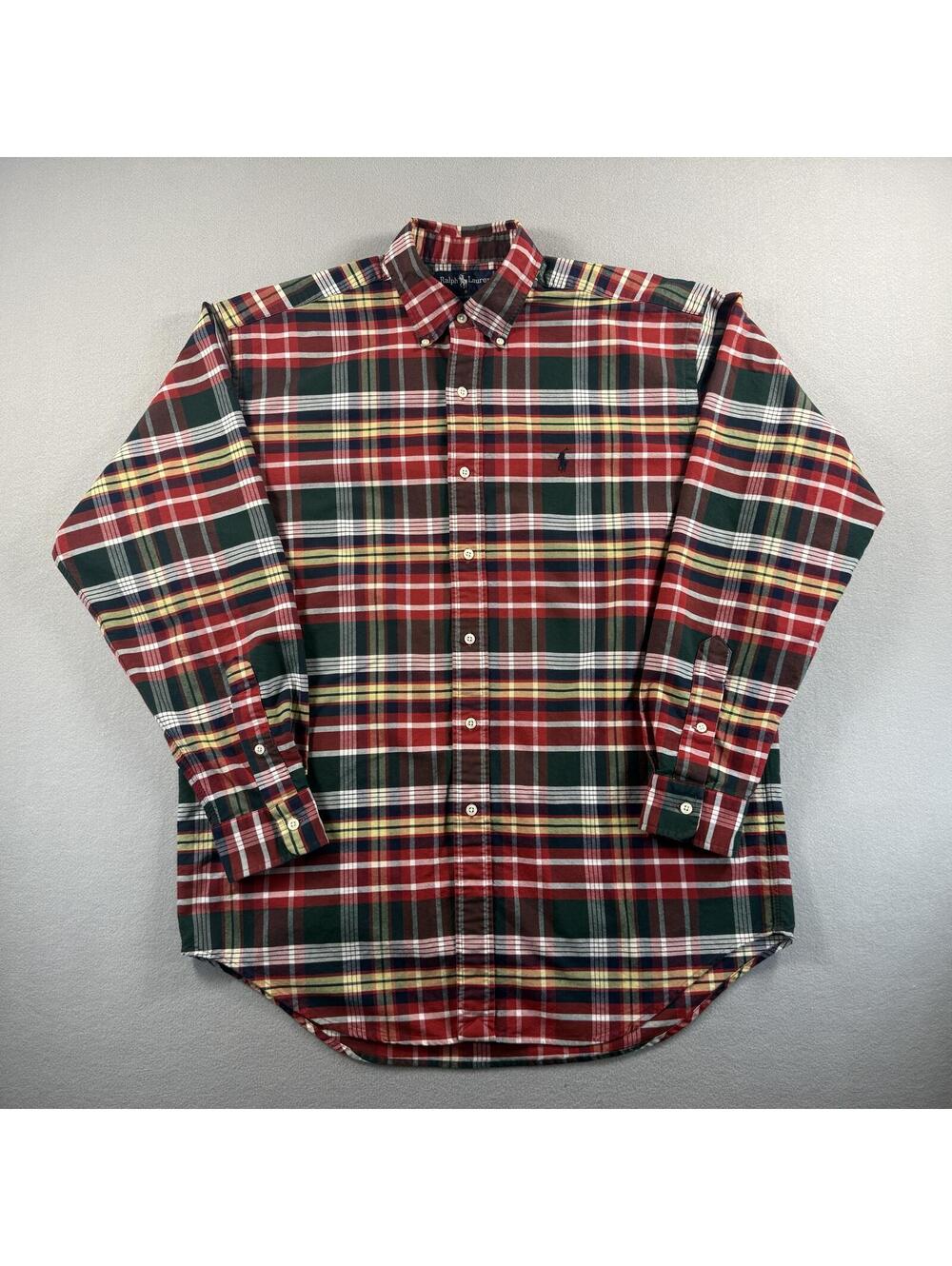 Ralph Lauren Men’s M Plaid Button Down Shirt Long Sleeve 100% Cotton Red Tartan